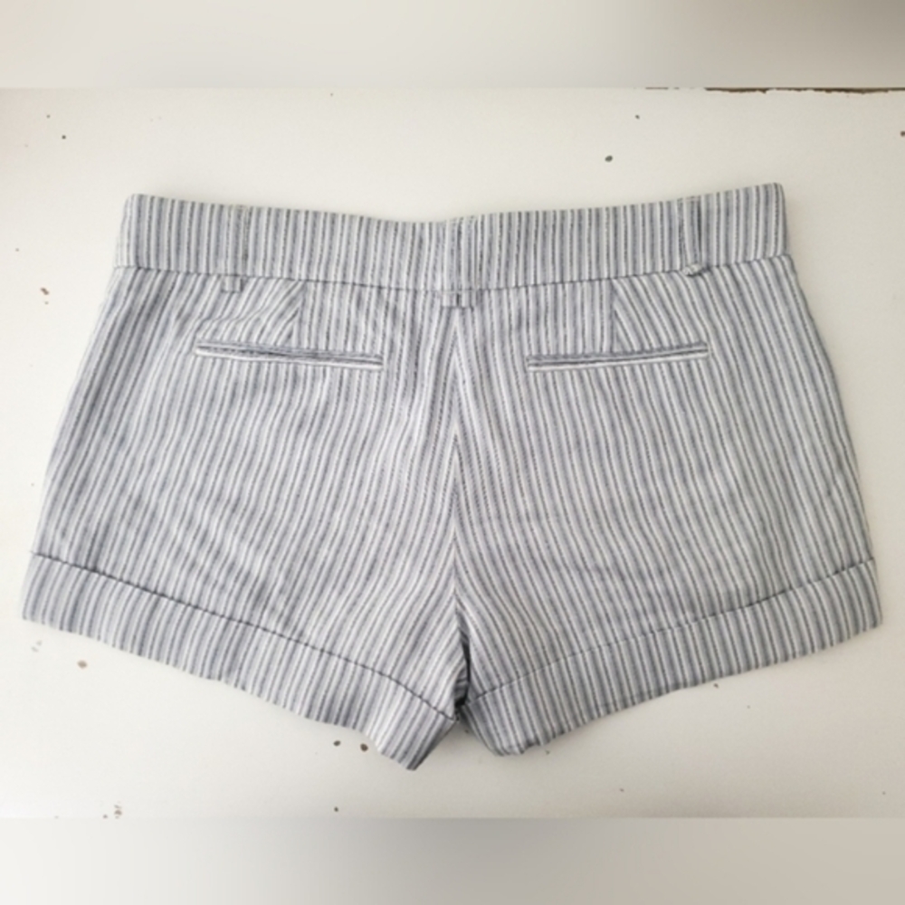 BCBG linen shorts white blue striped cotton chino nautical vacation preppy S 4